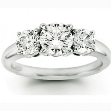 3 Stone  Round Diamond Engagement Ring Setting 1.05CT 18K White Gold